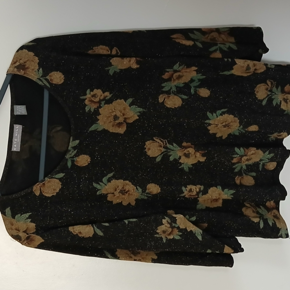 Kate Hill 3X Black Floral Top